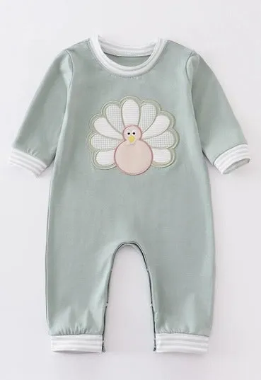 Green Turkey Applique Boy Romper