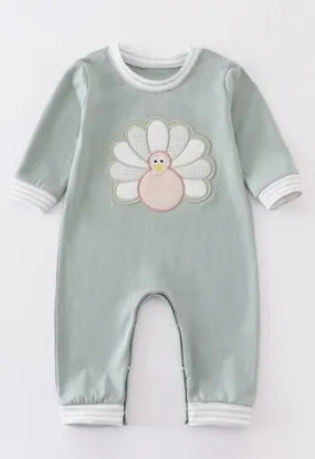 Green Turkey Applique Boy Romper
