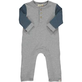 Grey w/ Blue Arms Estill Raglan Romper