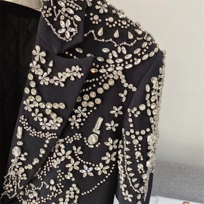 Handmade Beaded Big Fox Fur Sleeve Blazer  Coat