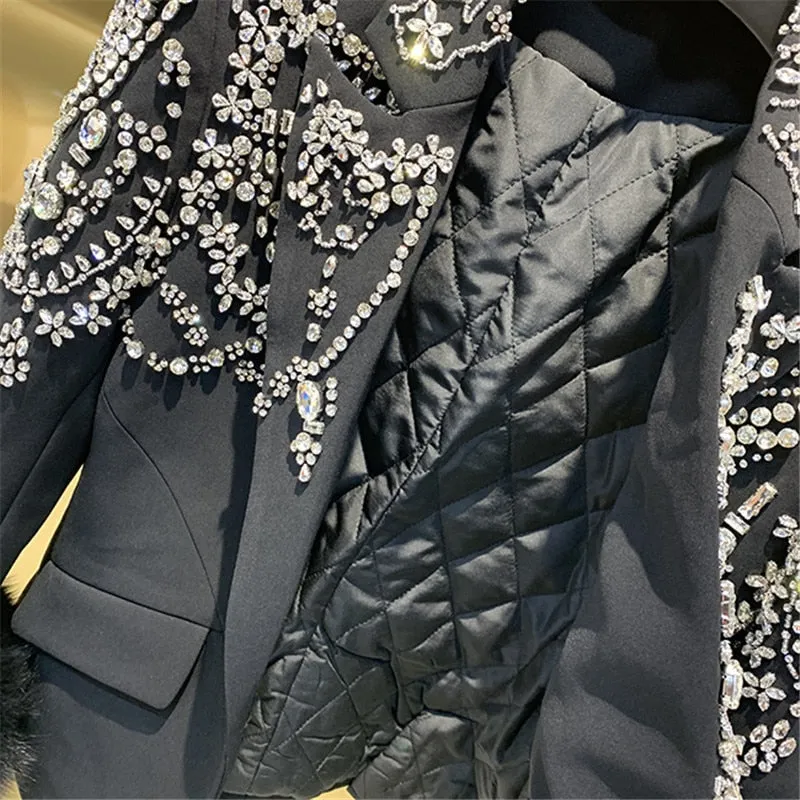 Handmade Beaded Big Fox Fur Sleeve Blazer  Coat