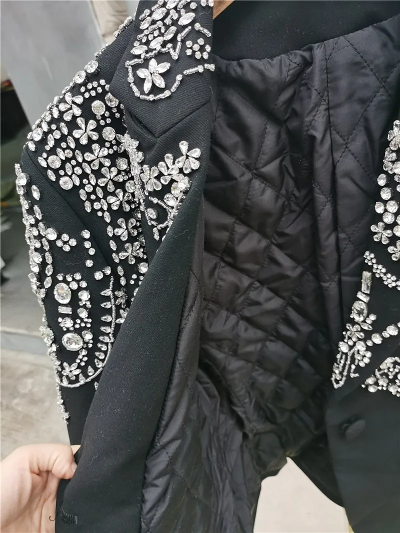 Handmade Beaded Big Fox Fur Sleeve Blazer  Coat