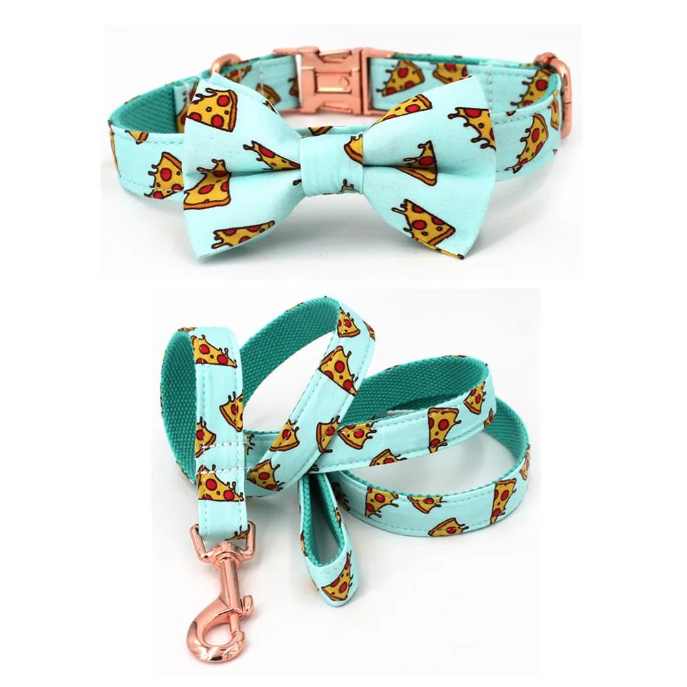 Handmade Cotton Dog Collar with Bow Tie and Metal Buckle