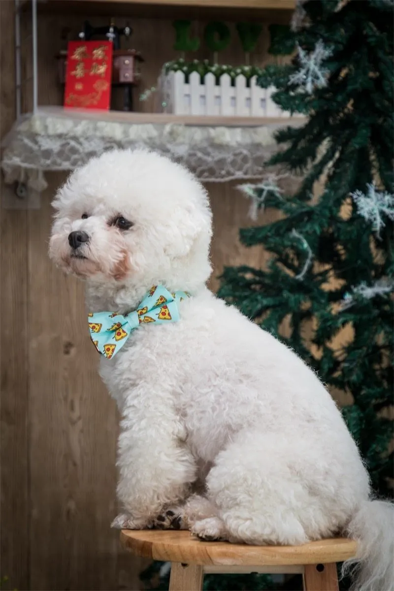 Handmade Cotton Dog Collar with Bow Tie and Metal Buckle