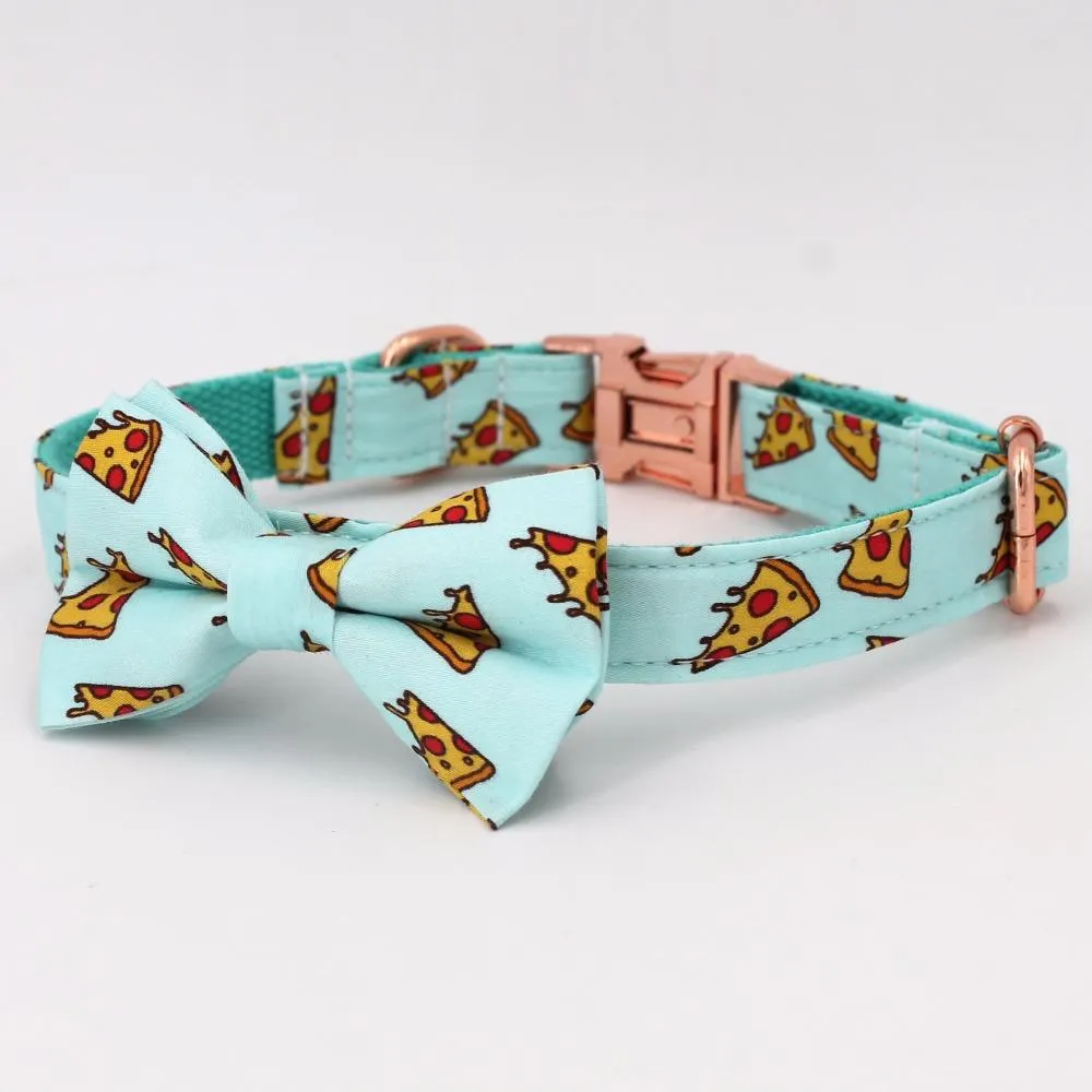 Handmade Cotton Dog Collar with Bow Tie and Metal Buckle