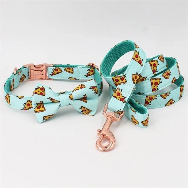 Handmade Cotton Dog Collar with Bow Tie and Metal Buckle