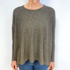 Heather Oatmeal Grey Cashmere Crew Neck Jumper Medium