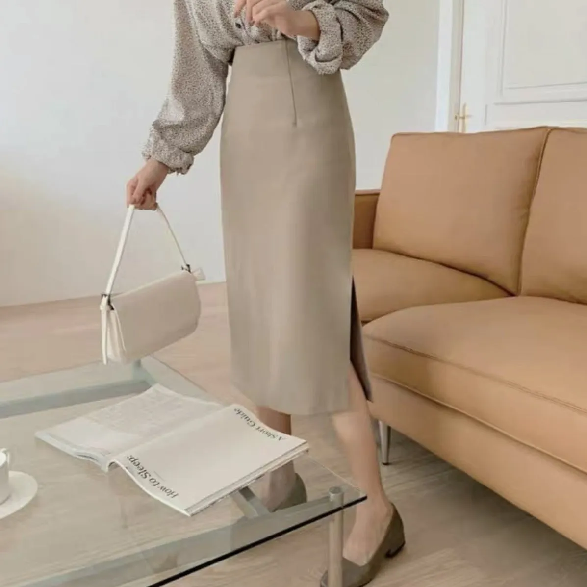 High Rise Pencil Skirt with Side Slit