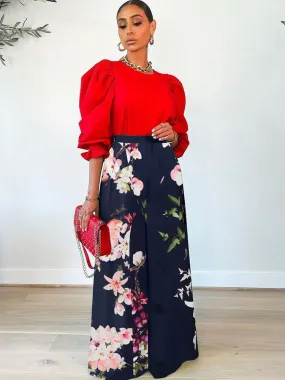 High Waist Floral Print Wide Leg Pants