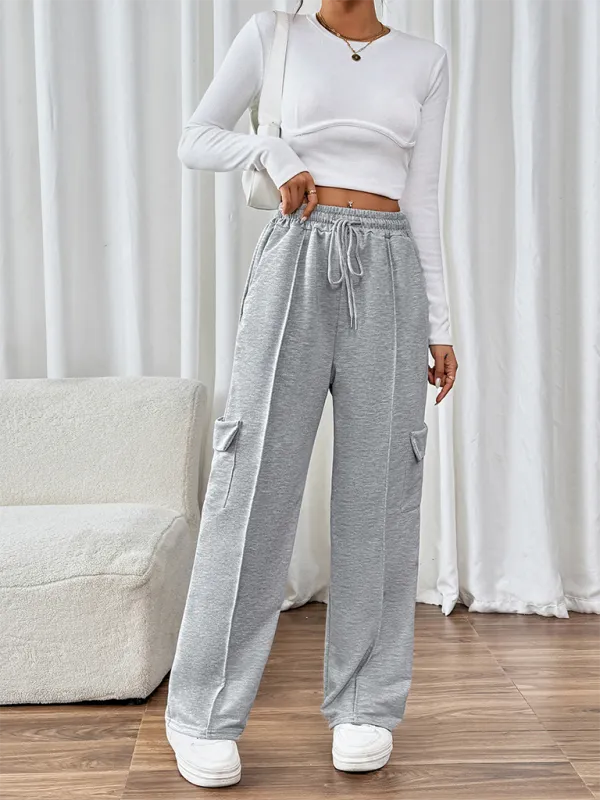 High Waist Pocket Straight Pants