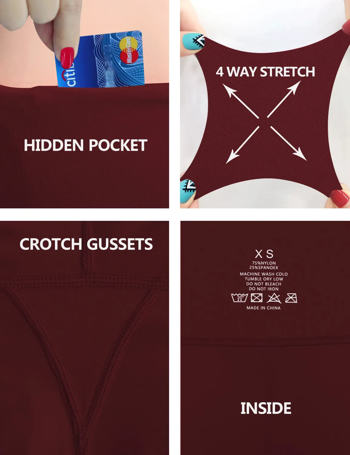 High Waist Side Pockets Running Pants cherryred_Running