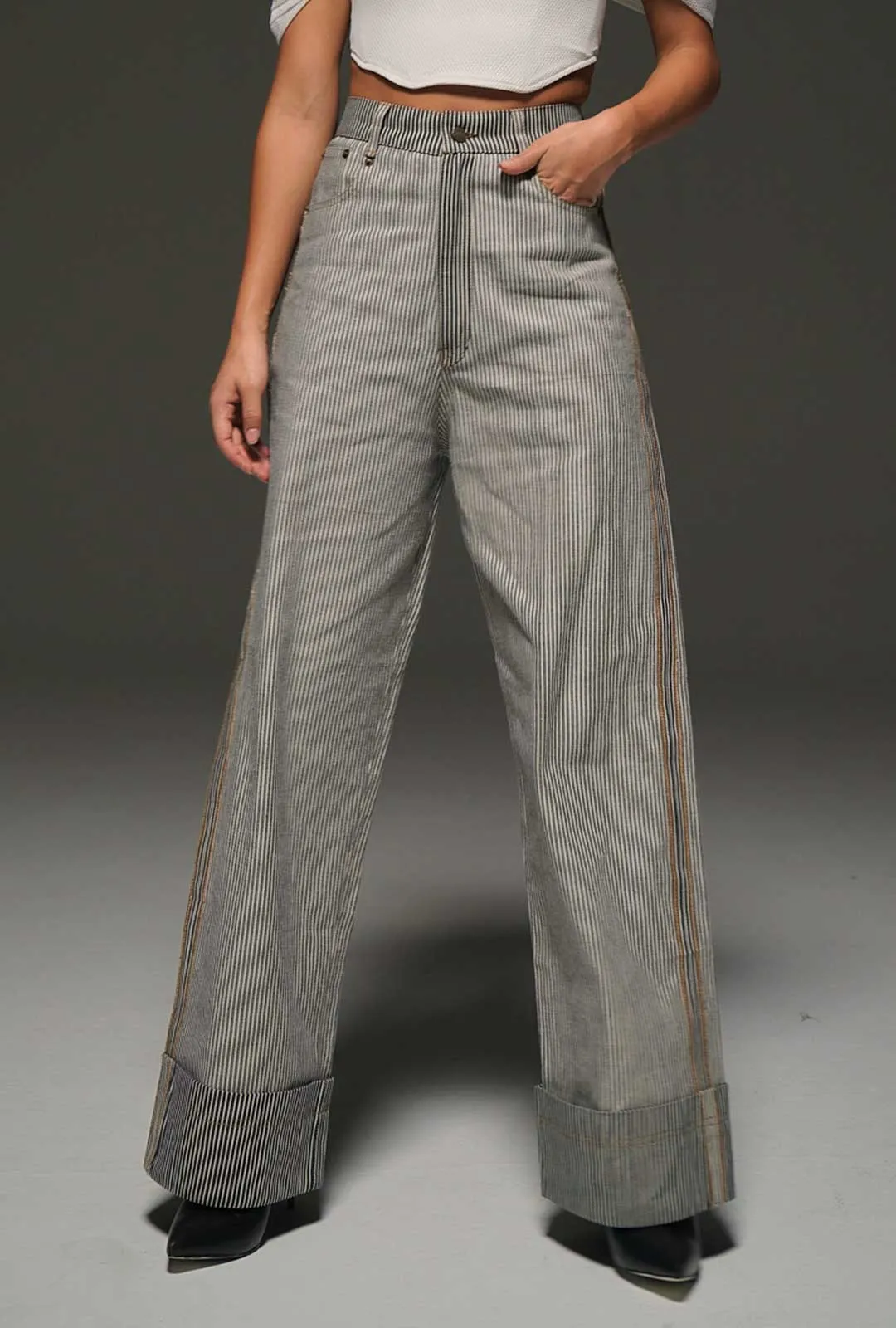High Waist Striped Denim