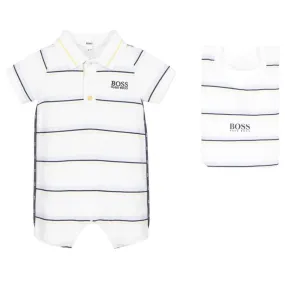 HUGO BOSS - Stripe Romper Bib Set - White