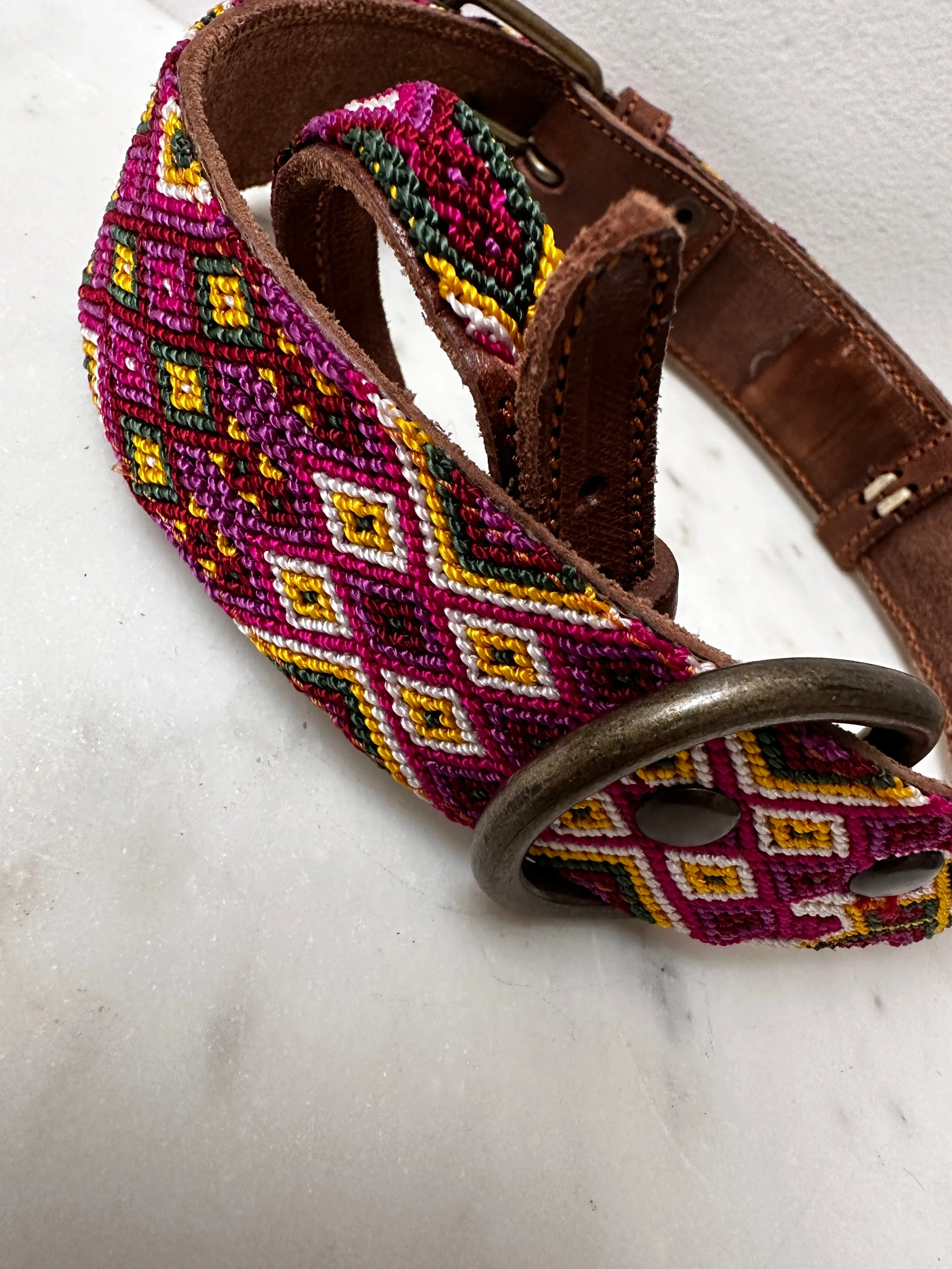 Huichol Embroidered Wide Dog Collar XL1