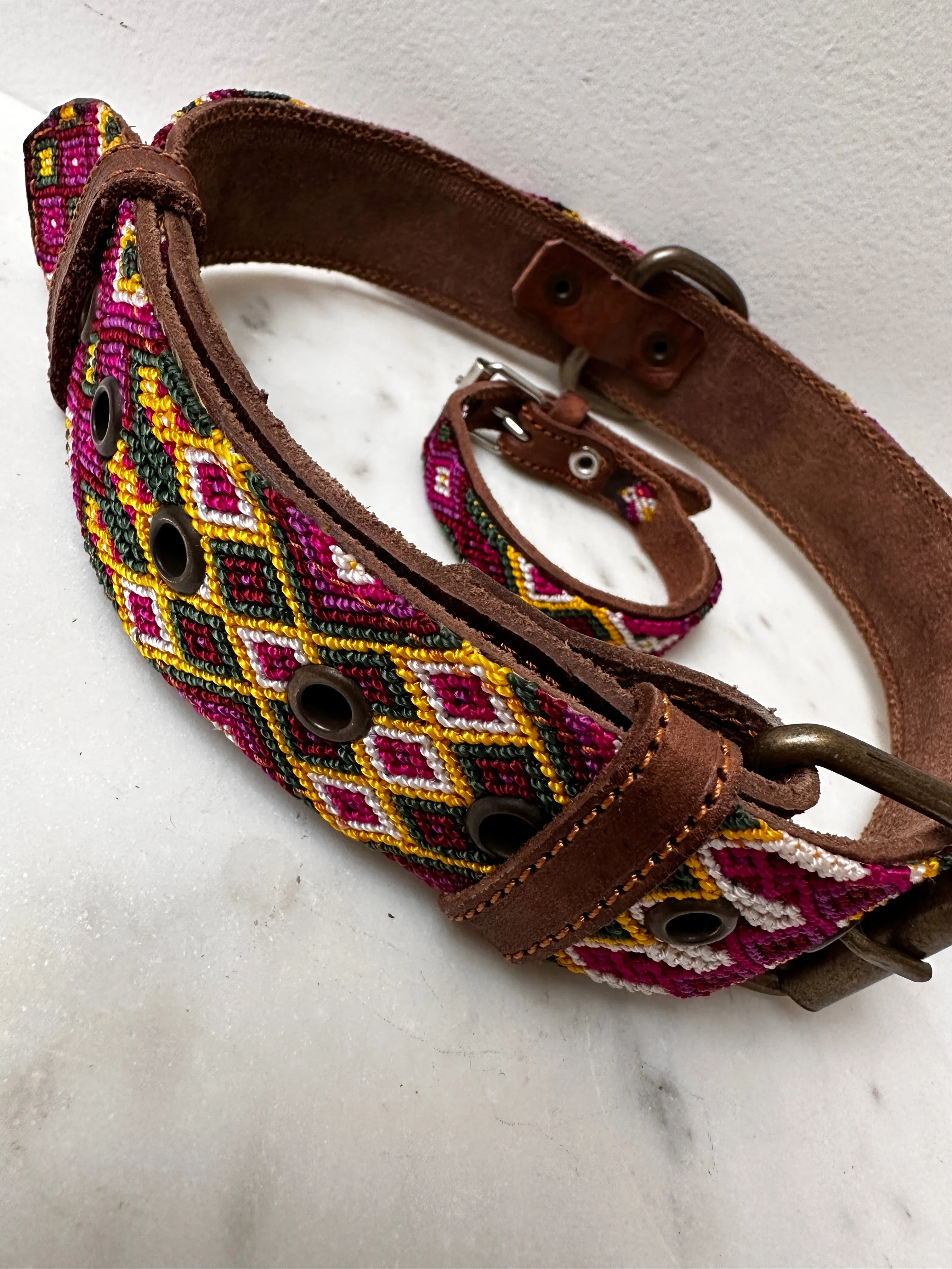 Huichol Embroidered Wide Dog Collar XL1