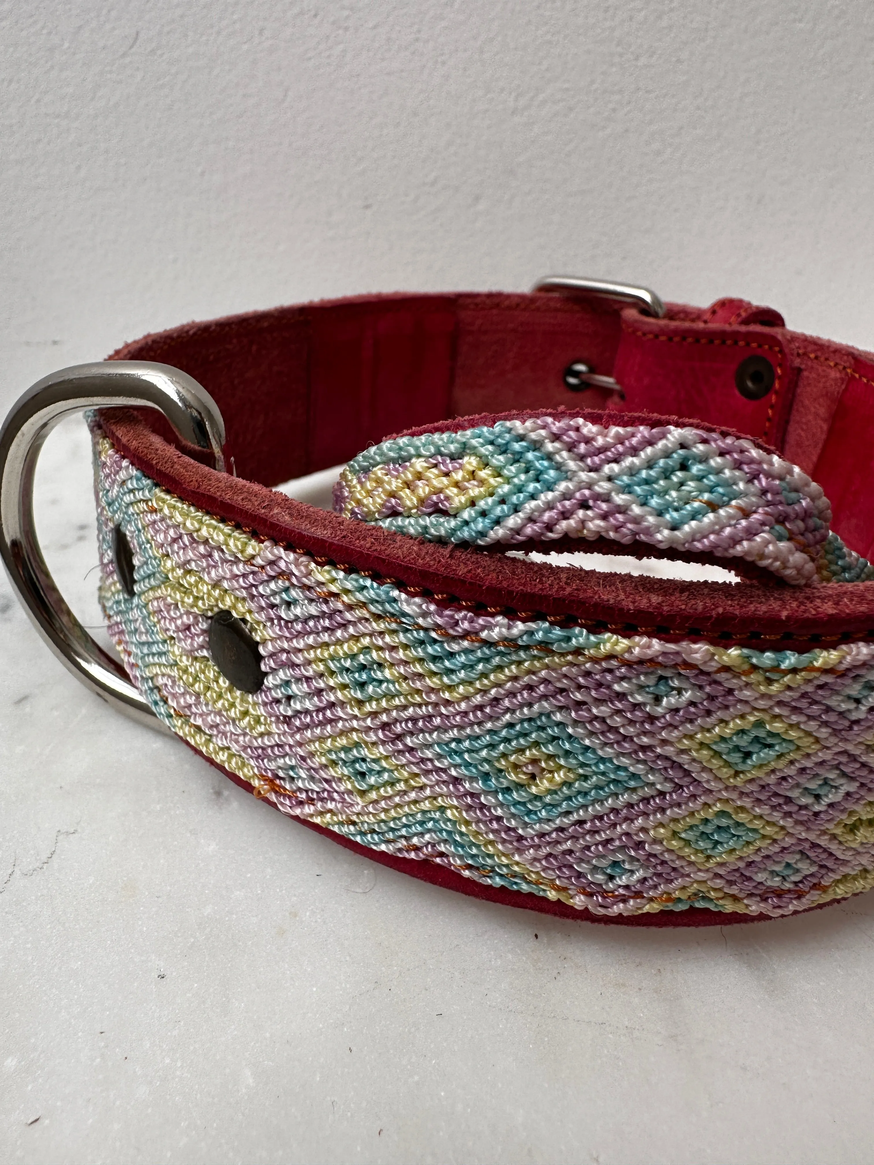 Huichol Leather Wide Dog Collar L4