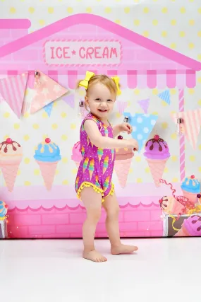 Ice Cream Milk Silk Pom Pom Romper