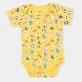 Infant Unisex Cotton Interlock Romper Blocks-LEMON CHROME