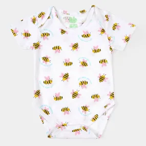 Infant Unisex Cotton Romper Bee Happy - White