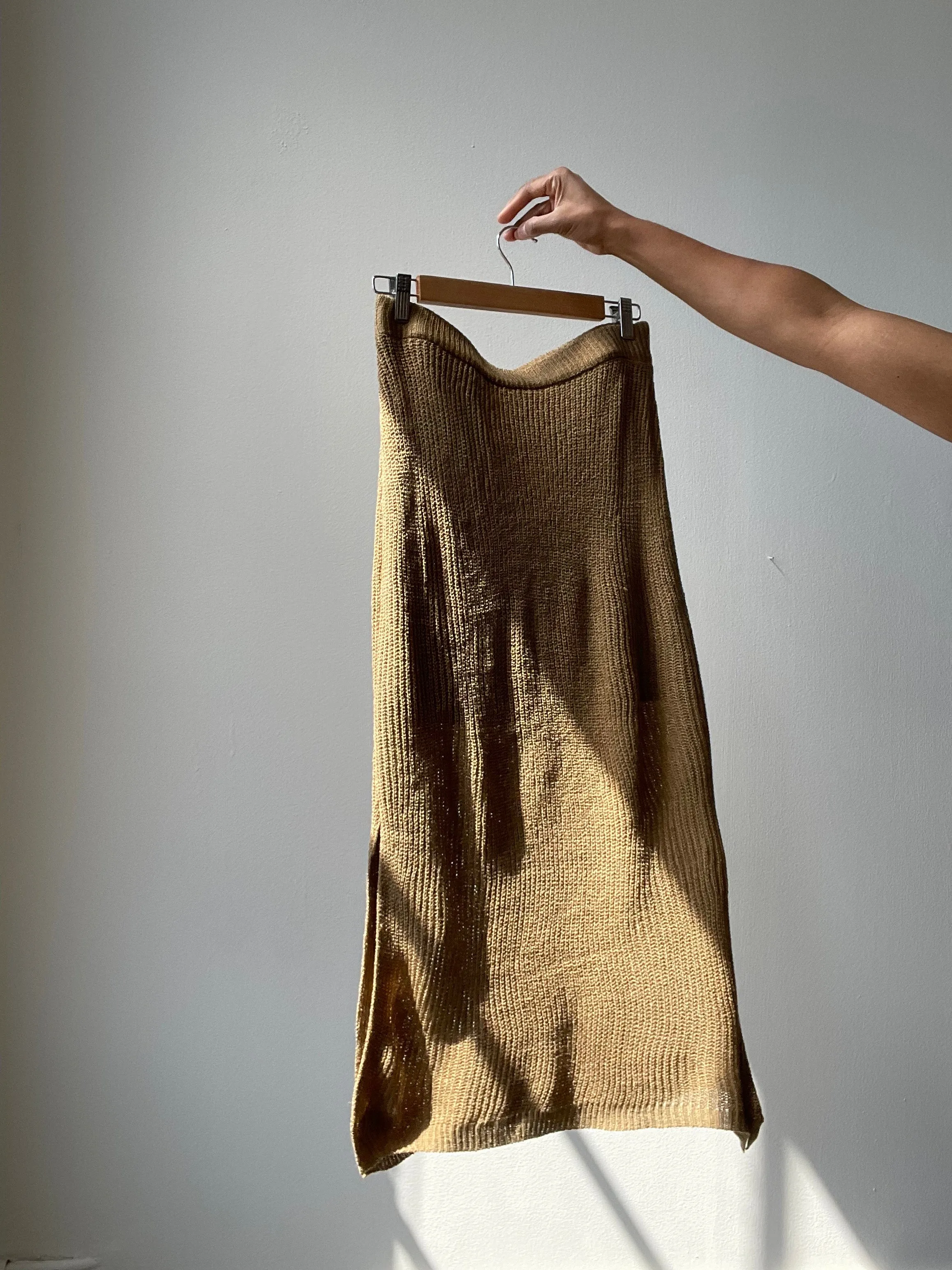Ingrid Classic Side Slit Lightweight Sweater Skirt In Olive
