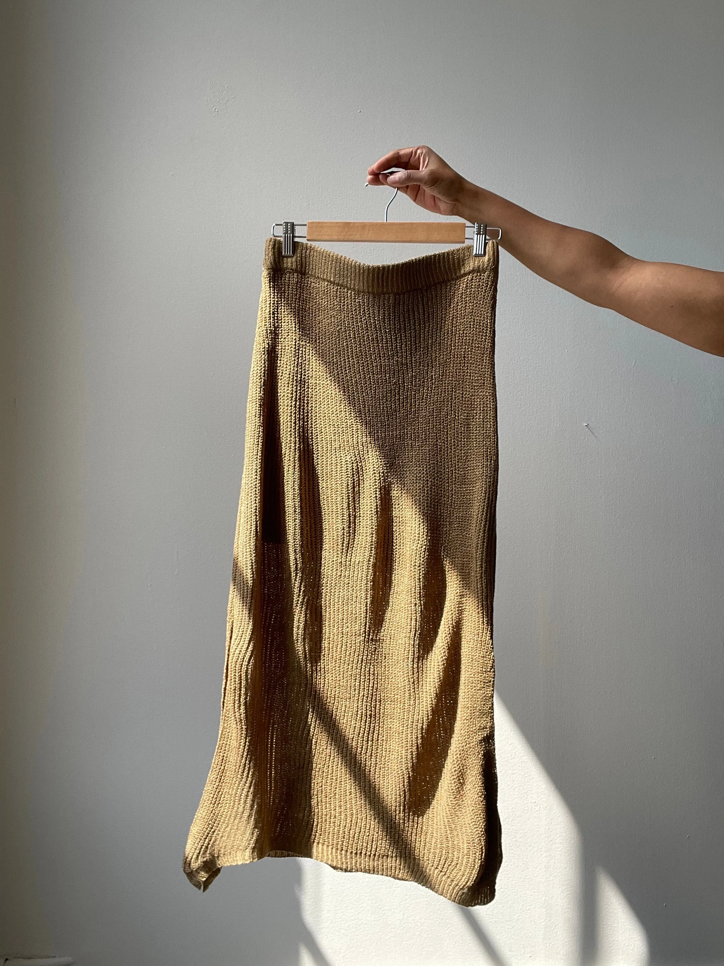 Ingrid Classic Side Slit Lightweight Sweater Skirt In Olive