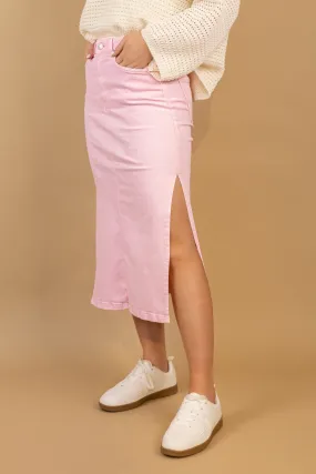 Kath Pink Stretch Denim Midaxi Skirt