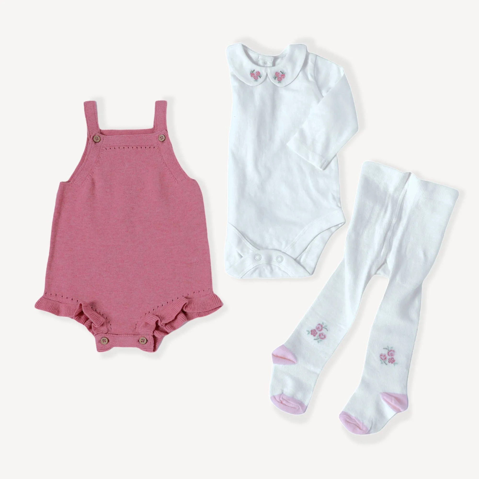 Knit Romper   Embroidered Bodysuit Set