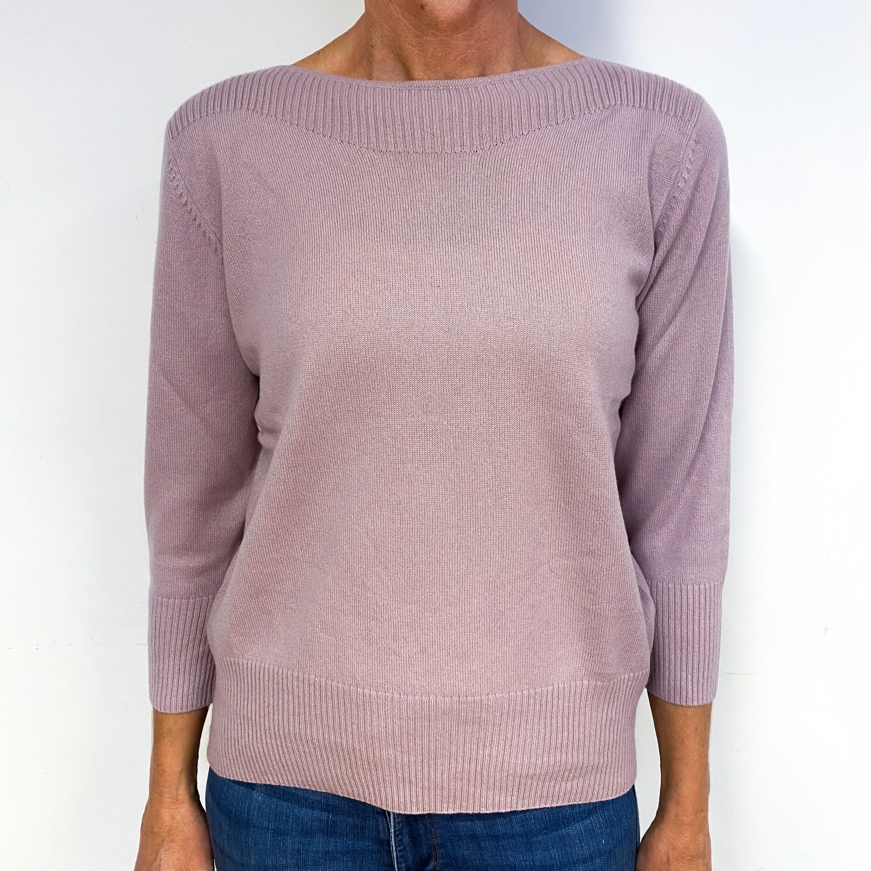 Lavender Purple 3/4 Sleeve Cashmere Crew Neck Jumper Medium