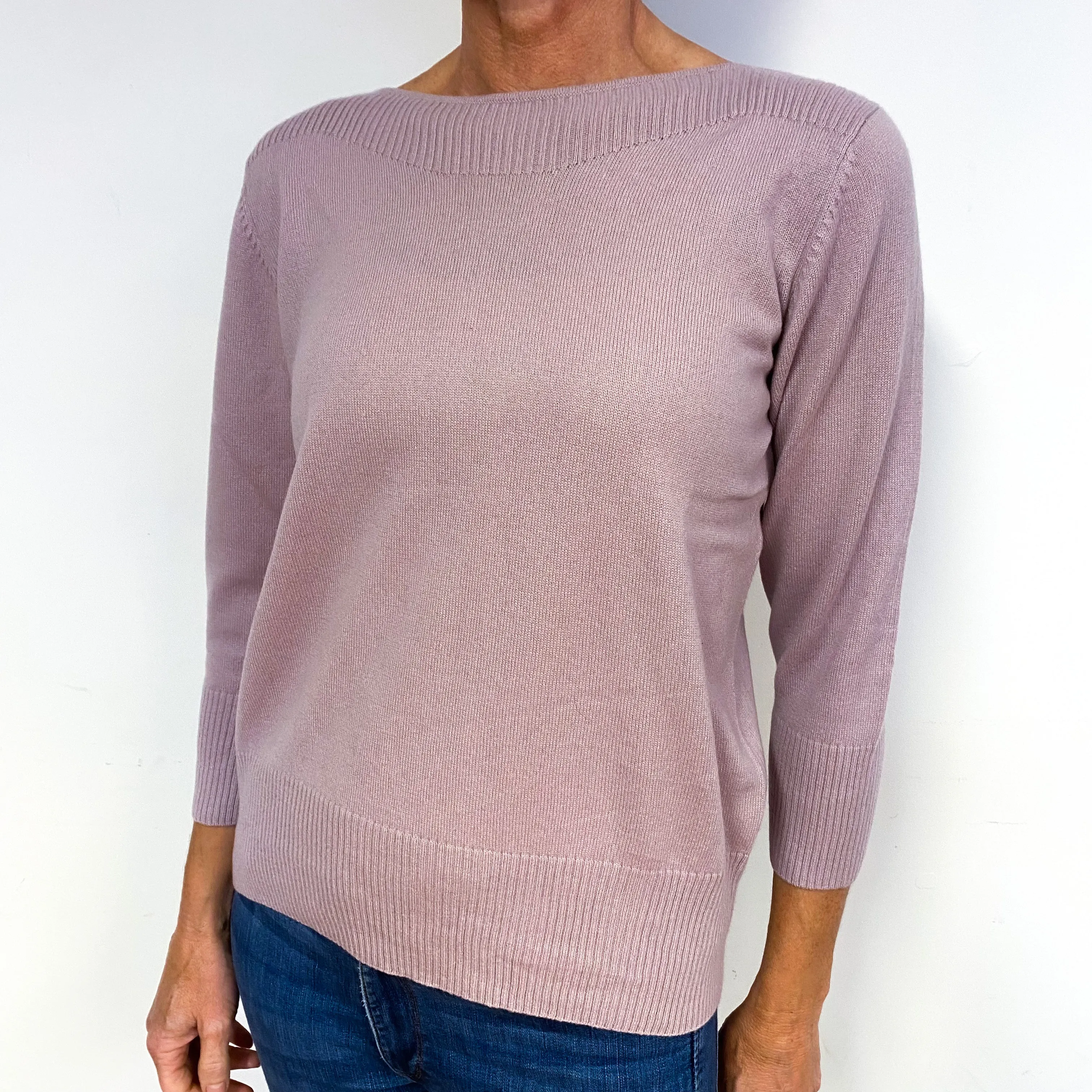 Lavender Purple 3/4 Sleeve Cashmere Crew Neck Jumper Medium