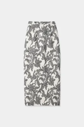 leaf jacquard pencil skirt
