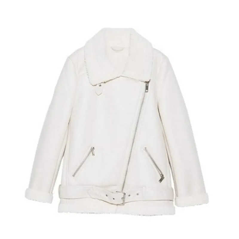 Leather Faux Fur Thicken Warm Slim Coat