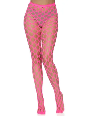 Leg Avenue Jumbo Pothole Net Tights - Neon Pink- One Size