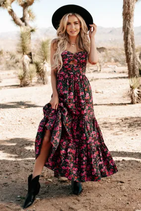 Like A Rose Floral Tiered Cut-Out Maxi Dress (Black)