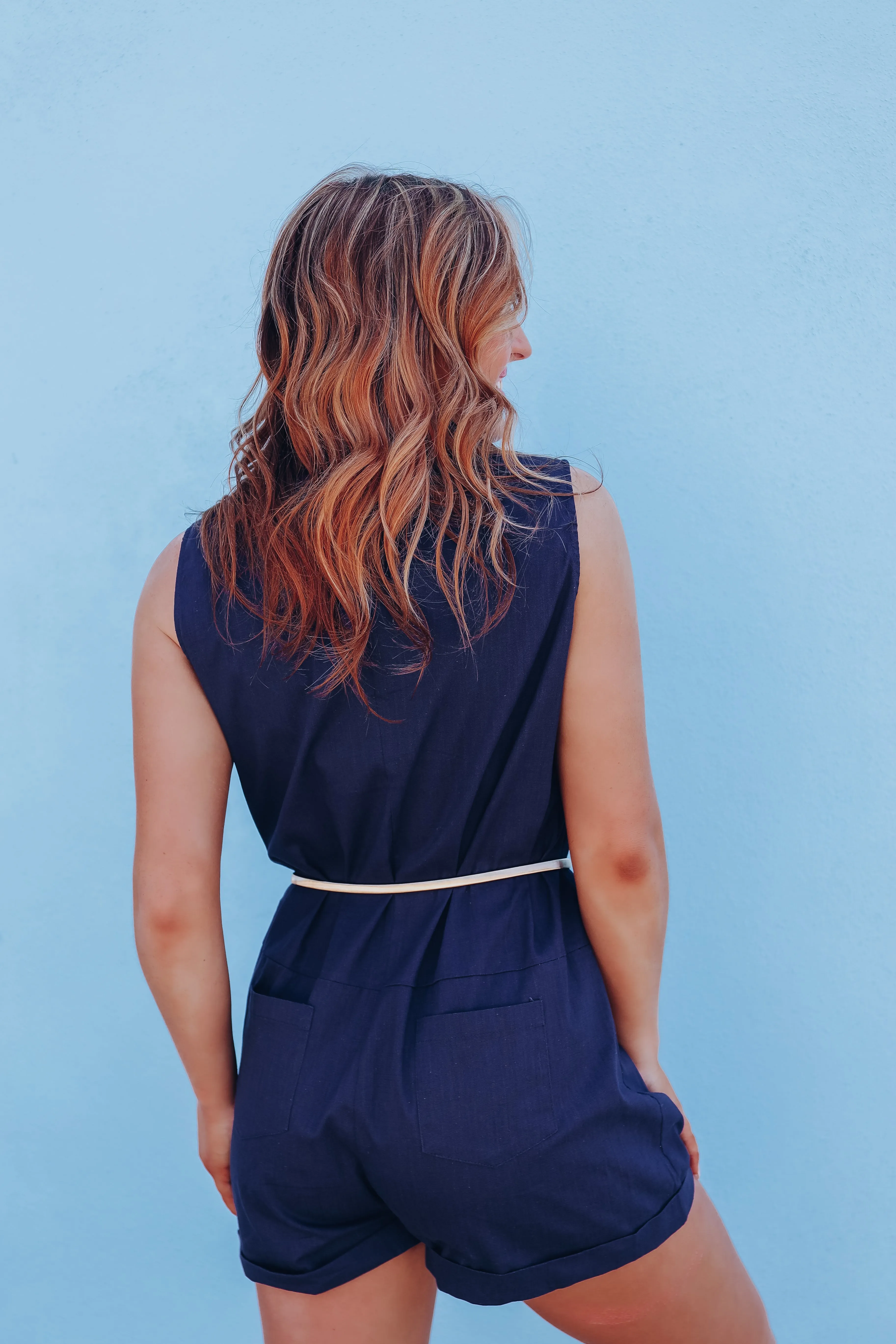 Lindsey Linen Pocketed  Romper
