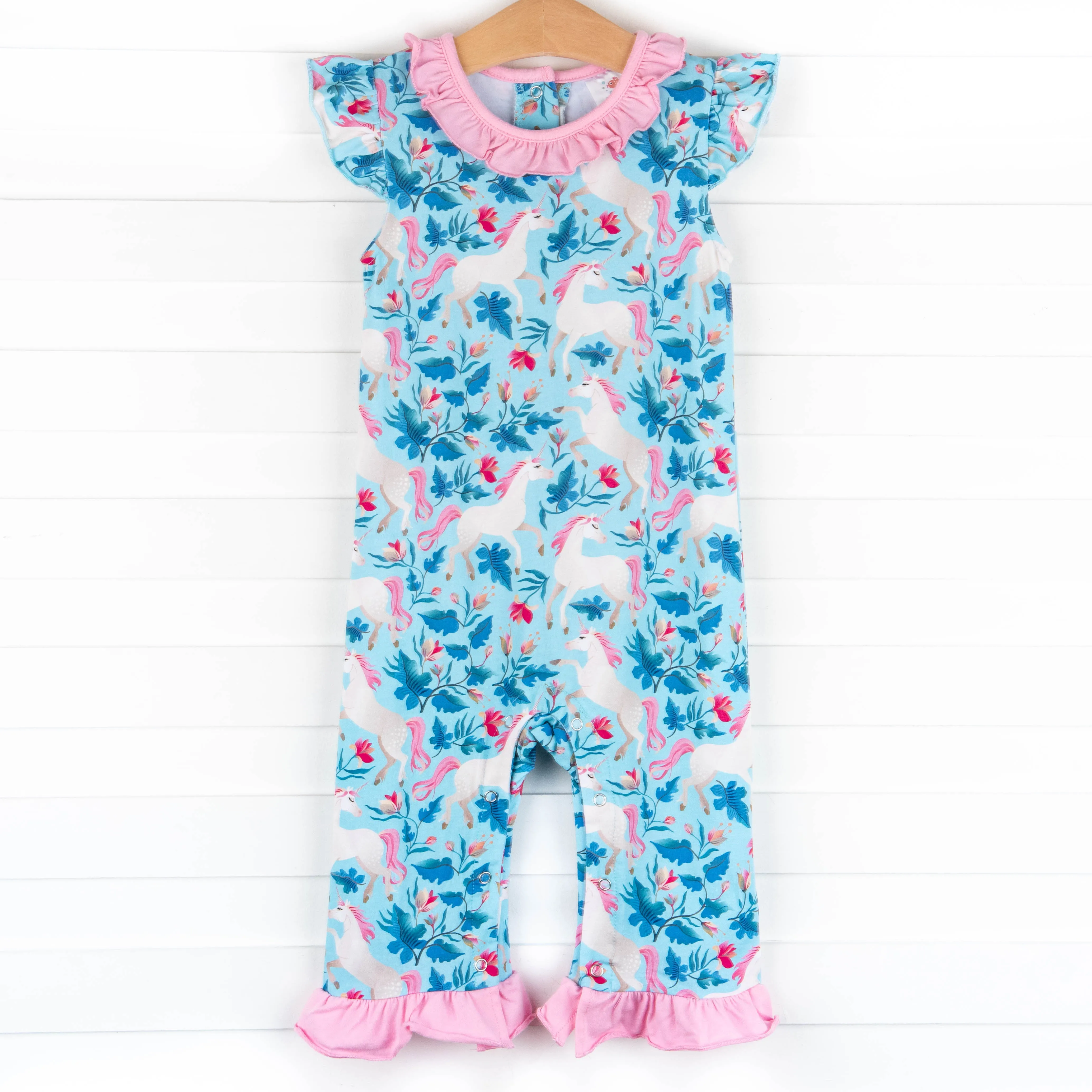 Little Dreamer Ruffle Romper, Blue