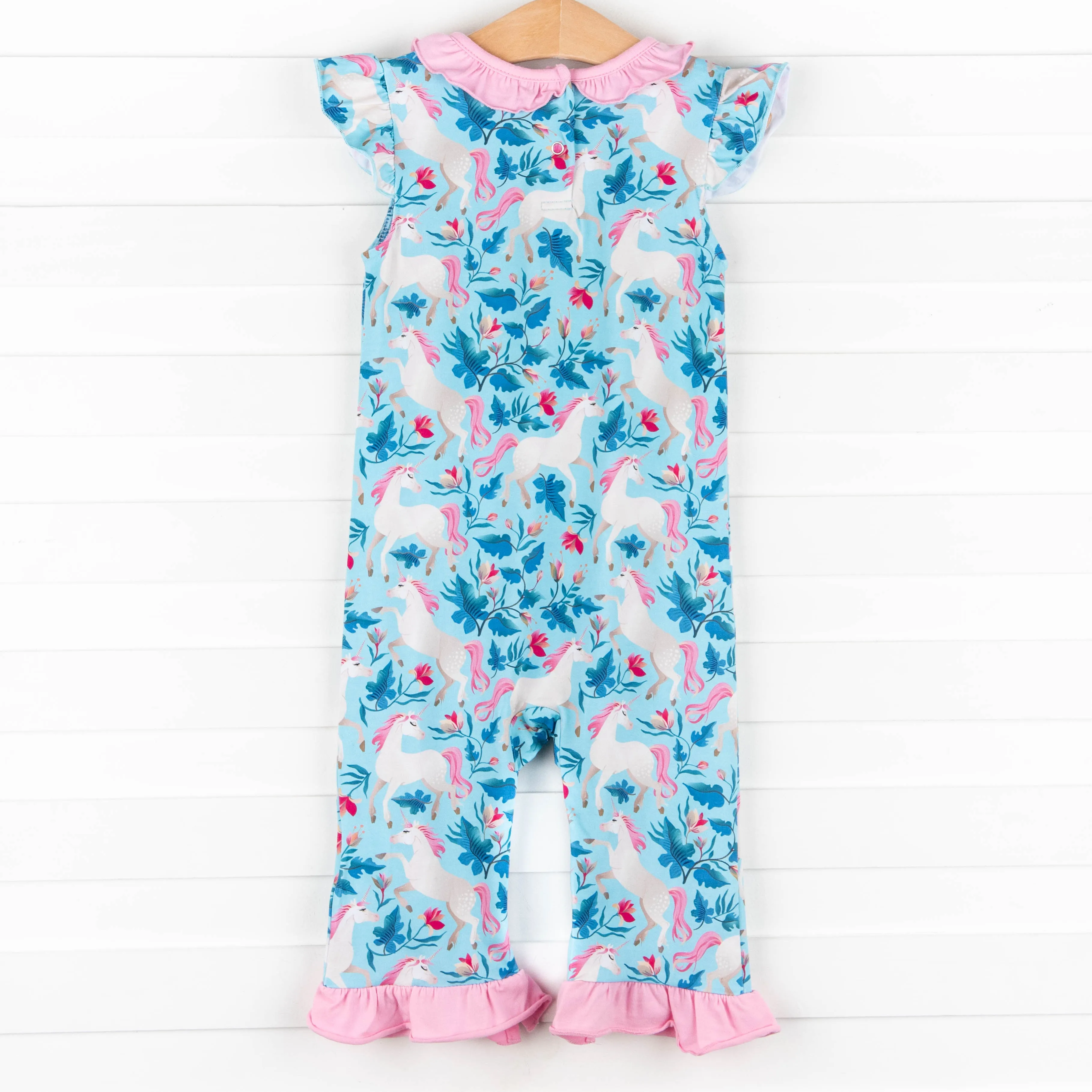 Little Dreamer Ruffle Romper, Blue