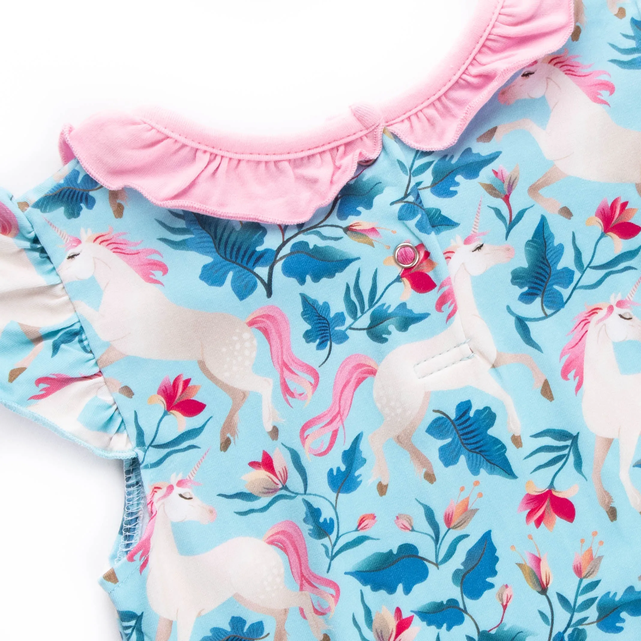 Little Dreamer Ruffle Romper, Blue