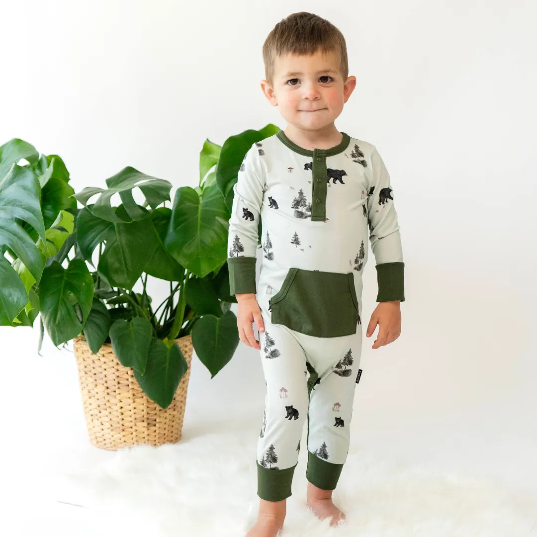 Long Sleeve Pocket Romper - Black Bears