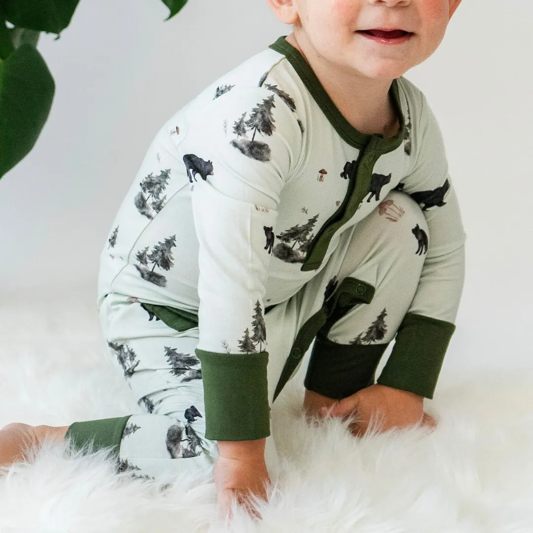Long Sleeve Pocket Romper - Black Bears