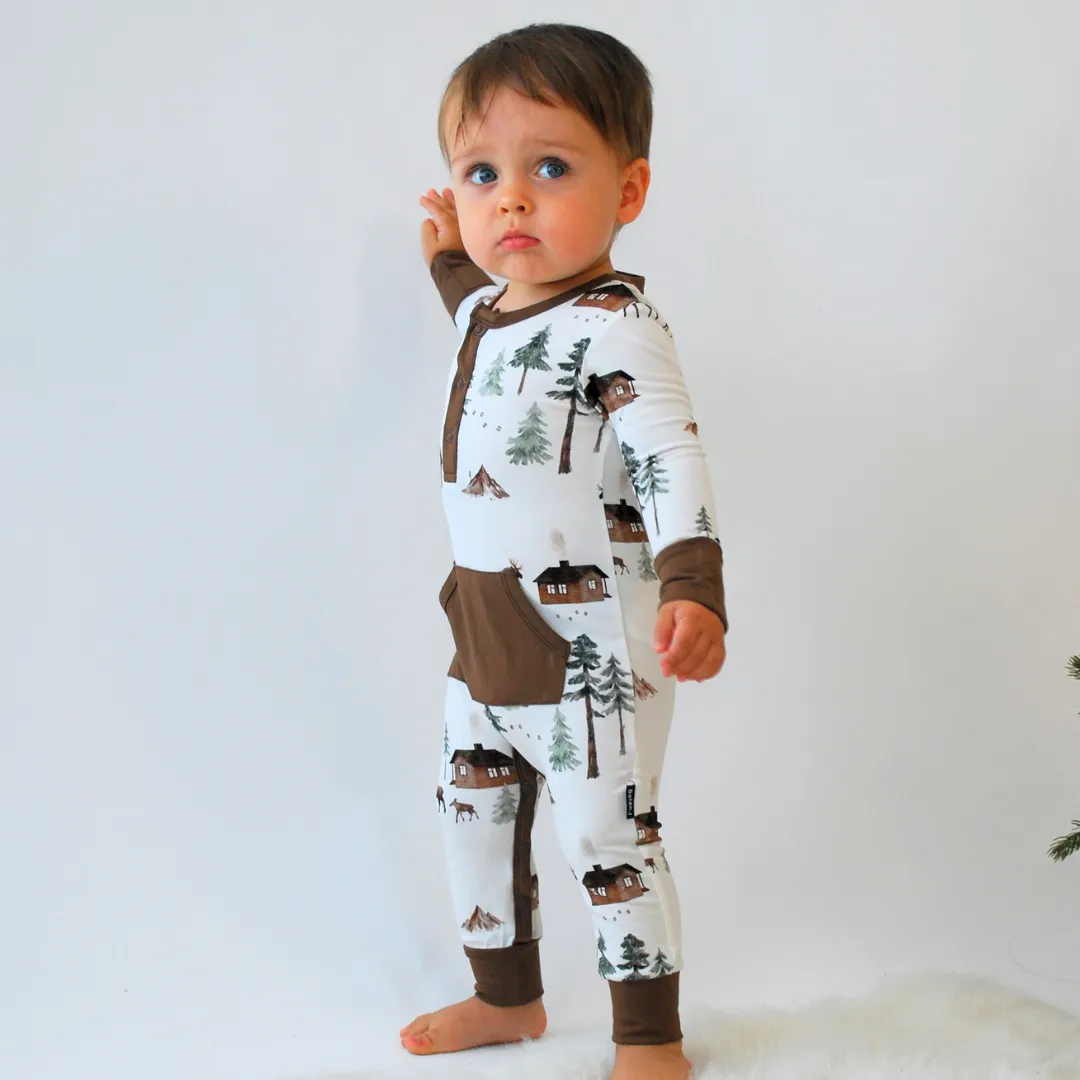 Long Sleeve Pocket Romper - Moose