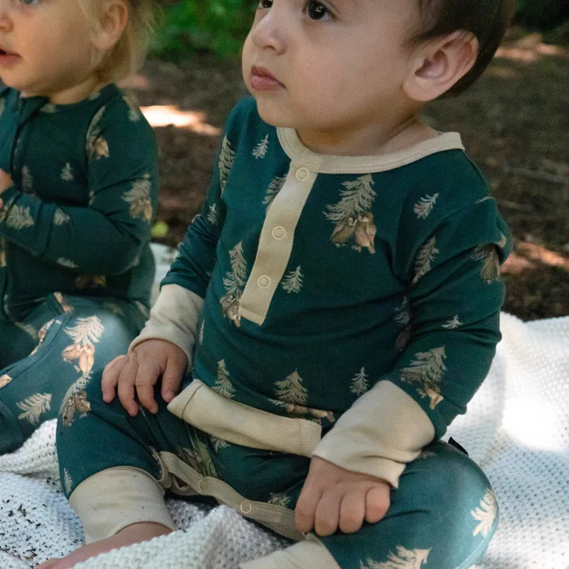 Long Sleeve Pocket Romper - Owls