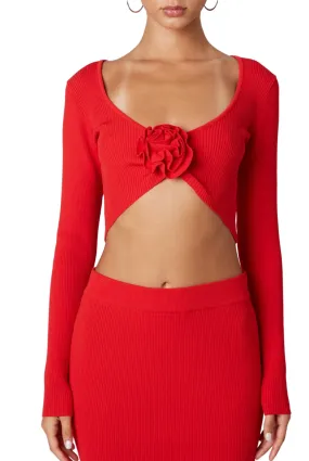 Long Sleeve Rosette Crop Top