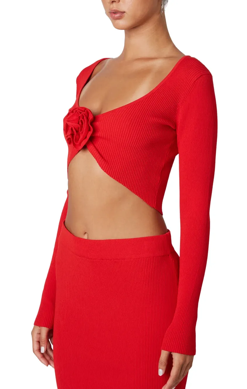 Long Sleeve Rosette Crop Top