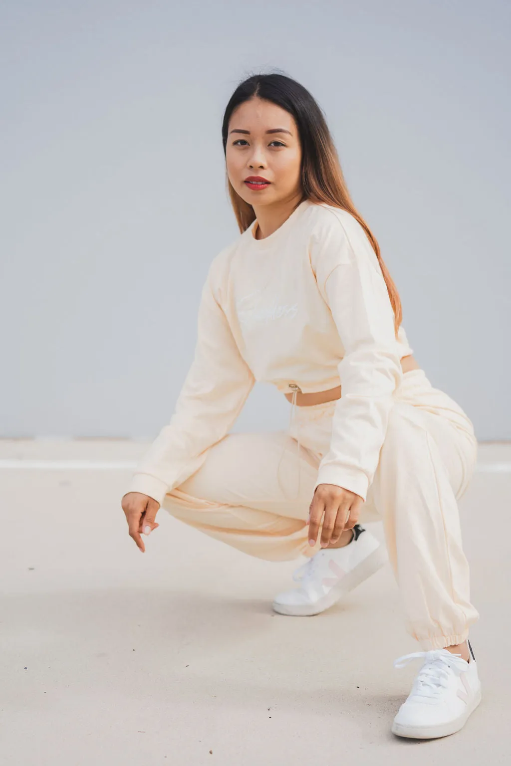 Loungewear Drawstring Cropped Jumper - Apricot