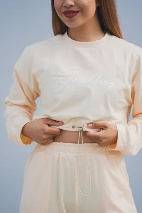 Loungewear Drawstring Cropped Jumper - Apricot