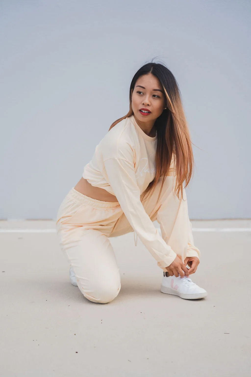 Loungewear Drawstring Cropped Jumper - Apricot