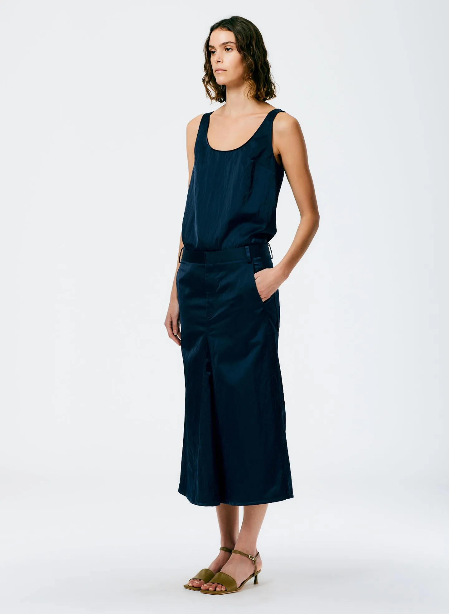 Luxe Eco Satin Godet Midi Skirt