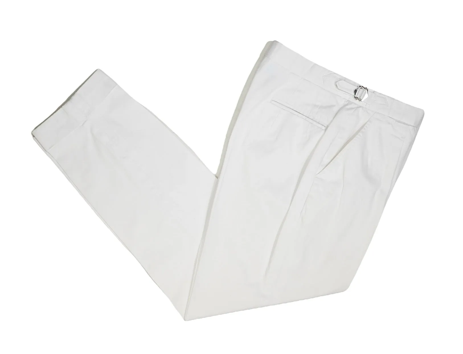 Luxire - Off White High Rise Pleated Cotton Trousers 48