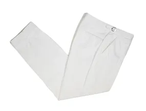 Luxire - Off White High Rise Pleated Cotton Trousers 48