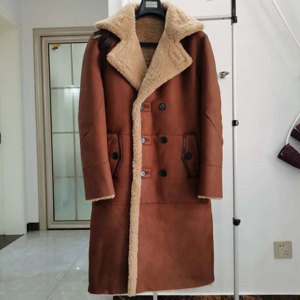 Luxury Men's Sheepskin Coat Genuine Leather Male Formal Casual Winter Long Thick Jacket Sheepskin Shearling Men Fur Outwear 5XL